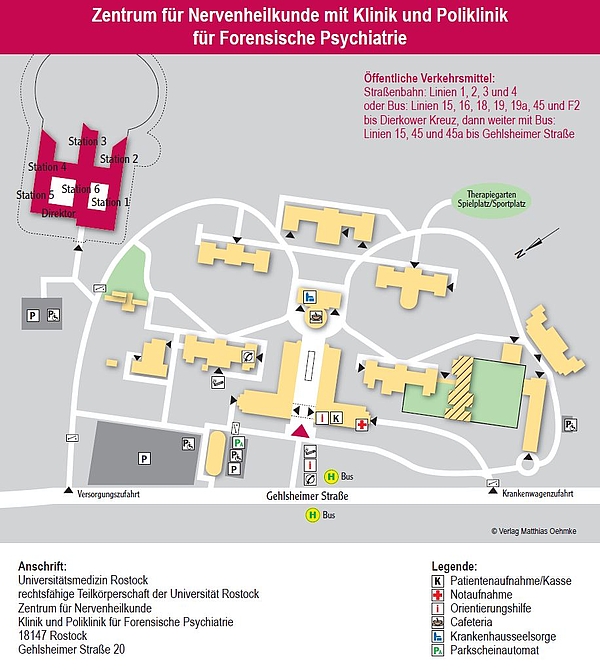 Hier befindet sich ein Bild des Lageplans unserer Forensischen Klinik in Rostock (Gehsldorf). Sie finden uns in der Gehlsheimer Straße 20, 18147 Rostock