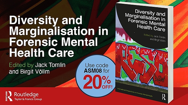 Hier ist ein Cover des Buches zu sehen, welches Frau Prof. Dr. med. Birgit Völlm und Herr Dr. Jack Tomlin veröffentlicht haben. Es heißt: Diversity and Marginalisation in Forensic Mental Health Care